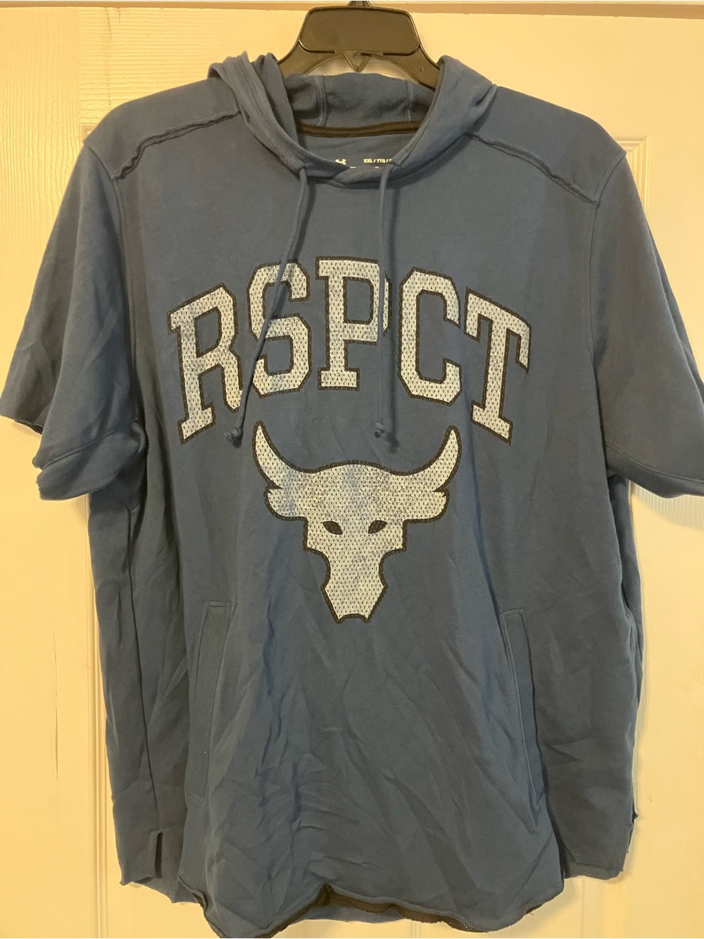 Under Armour Hoodie Blue Pullover Project Rock Bull Short Sleeve Men’s Size XXL